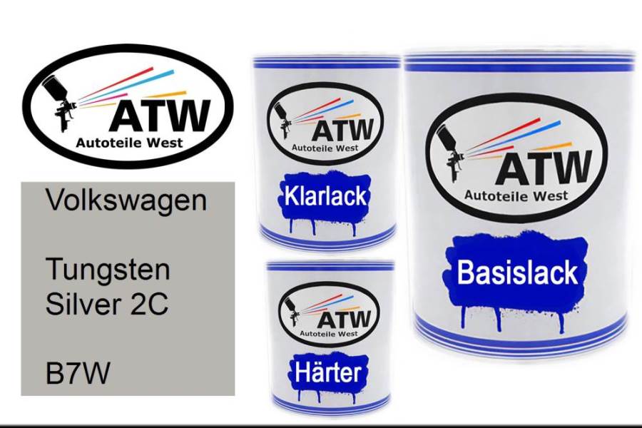 Volkswagen, Tungsten Silver 2C, B7W: 1L Lackdose + 1L Klarlack + 500ml Härter - Set, von ATW Autoteile West.